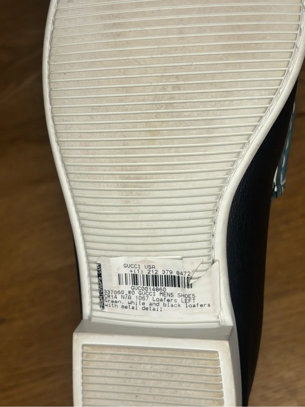 Gucci Men’s Size 11 White, Teal and Black Leather Horsebit Slip-On Loafers